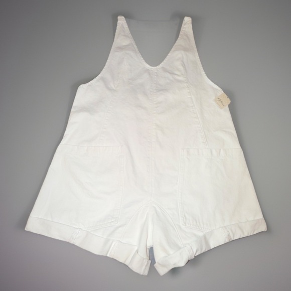 Free People High Roller Shortall White Denim Romper Size M Optic White NWT - Picture 3 of 9